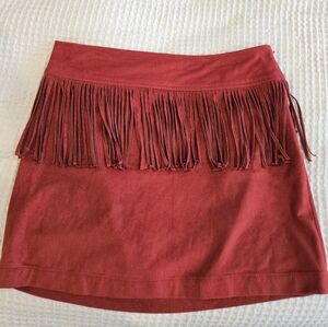 Express Red Fringed Pencil Skirt